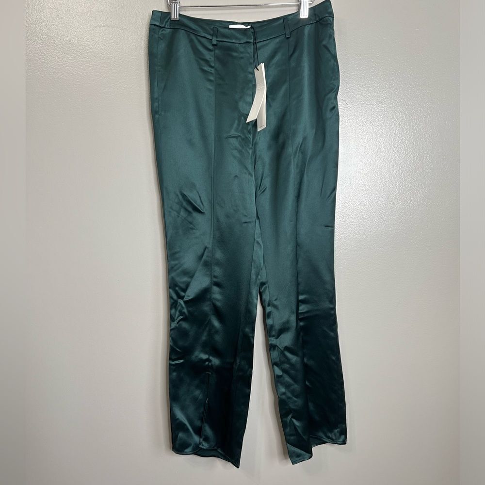 Lattelier emerald green satin seamed slit‎ ankle pants size large holiday office - Picture 7 of 10